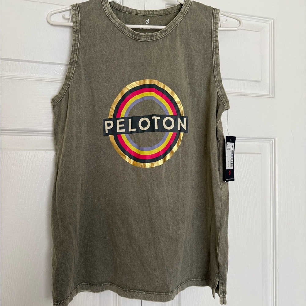 Peloton Olive Muscle Tank with Metallic Gold & Multicolor Ring